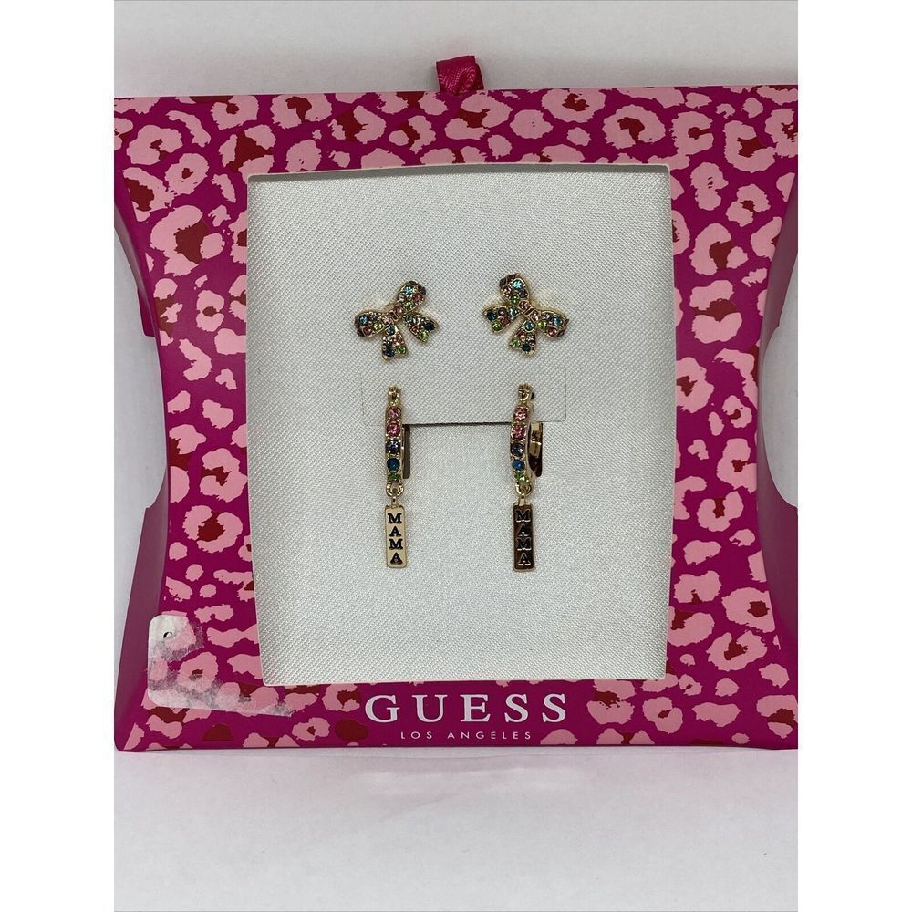 GUESS A11905-21 Gold-Tone 2-Pc. Set Multicolor Pavé Earrings MSRP $25 NM198